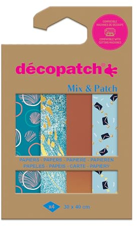 Décopatch DP042C - Packung Mix Patch, mit 4 Blatt Décopatch-Papier 30x40 cm, Blautöne, gemischte Sortierung, geeignet ab 5 Jahren, 1 Pack