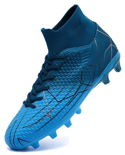 VTASQ Pojkar fotbollsskor barn gräs fotbollsskor professionella tonåringar friidrott sneakers utomhus halkfria träning fotbollsskor höga topp fotbollsskor spikar, BLÅ, 35.5 EU