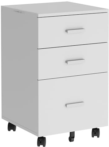 sogesfurniture Rollcontainer, Aktenschrank mit 3 Schubladen, Holz Büroschrank, Schubladenschrank, Kommode Aufbewahrungsschrank, Mehrzweckschrank für Arbeitszimmer, Büro, Weiß