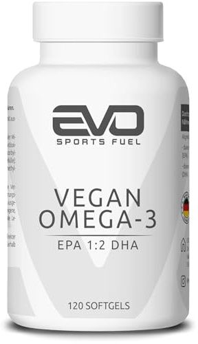 EVO SPORTS FUEL Omega 3 Vegan aus Algenöl - 120 Kapseln - hochdosiert mit 5760 mg Algenöl pro Tag - EPA 1:2 DHA - nachhaltig - geprüfte Qualität - Made in Germany