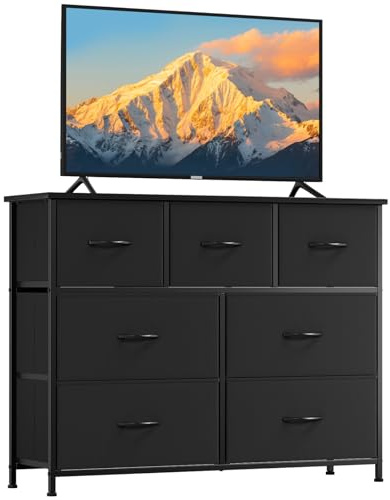 Somdot Chest of Drawers for Bedroom with 7 Drawers, Wide Storage Organiser Fabric Dresser for Closet Nursery Bedside Living Room Entryway Hallway, Black