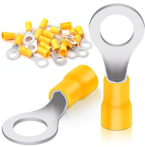 Bolatus 20 pz capicorda ad anello, 4,0 – 6,0 mm², diametro foro M8, capicorda parzialmente isolati in PVC, occhielli per cavi in rame rosso stagnato (giallo)