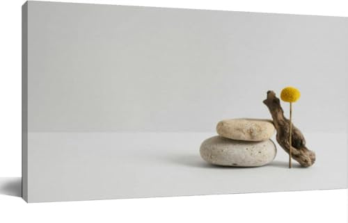 TOOUTEREA 20x40 Frame Large Canvas Painting Wall Art Empty stone podium piece driftwood and yellow flower grey Minimal Wall Decor for Living Room Bedroom Kitchen Bathroom Office Artwork Home Decor