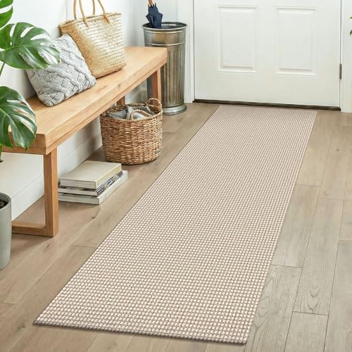 KOZYFLY Runners for Hallways 2x5 ft Washable Kitchen Runner Non Slip Rubber Backed Hall Runners Cotton Entryway Runner Rugs Floor Carpet for Indoor Backdoor Bedroom Kitchen, Ivory/Khaki