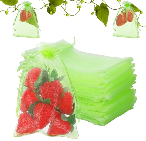 100 sacchetti di protezione per frutta, 10 x 15 cm, per proteggere piante da giardino, insetti, rete a rete, con coulisse, per alberi da frutta, fragole, prugne, verdure, pomodori da giardino