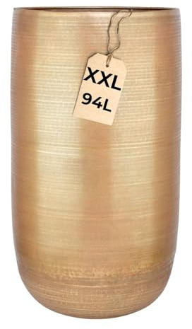 Marrakesch Camiel Pot de fleurs XXL en aluminium 71 cm de haut, doré mat - Pot de fleurs colonne de fleurs 94 l grand rond pour l'extérieur et l'intérieur - Pot de fleurs Camiel pour jardin, balcon et