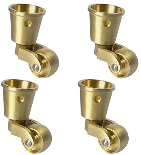 4er-Pack massive Messingrollen,Möbel-Lenkrollen,25 mm Vintage-Klavierrollen (Becherförmige),Gummirollen mit Schrauben,leiser Lauf für mobile Kleiderbügel Tragfähigkeit 180KG (Brass)