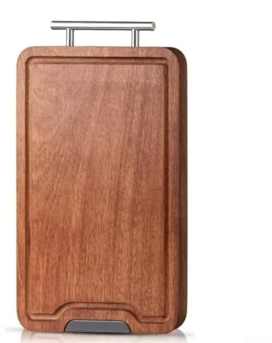 CYRENT Planche à découper en bois d'ébène extra large double face avec rainure profonde pour jus de fruits, bloc de boucher épais pour hacher, trancher, servir, ambre, cuisine familiale (38 x 26 x 3)