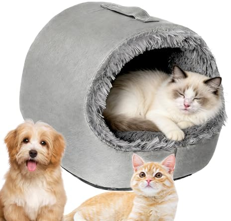 Cama tipo cueva para gatos, con asa, cómoda cama semicerrada de invierno, para mascotas, cueva para gatos cubierta de nido calmante para mascotas, para el hogar, dormitorio, apartamento, dormitorio