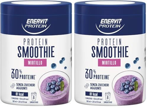 Enervit Protein, Smoothie al Mirtillo, 30% di Proteine, Senza Zuccheri Aggiunti, Per una Pausa Fresca e Proteica, Senza Grassi, 1 Smoothie : 81 kcal, Gusto Mirtillo, VeganOK, Barattolo da 320g