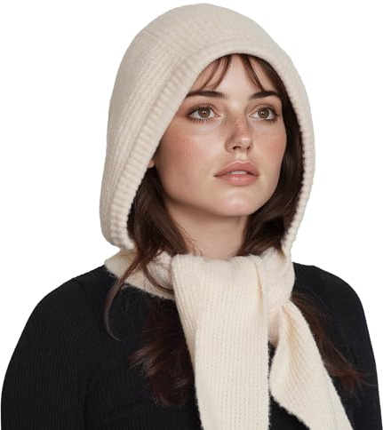 ACUSHLA Sciarpa con cappuccio da donna, set 2 in 1, morbido e caldo, per le fredde giornate invernali, beige., Taglia unica