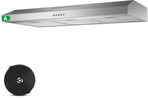 TopStrong Cappa aspirante da 90 cm, con illuminazione a LED, 201 m³/h, con filtro ai carboni attivi CF-D, classe energetica A, 3 livelli, acciaio inox, argento