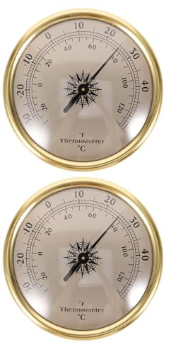 Kisangel Termometro da Parete Incassato Rotondo in Metallo Dorato, Set 2 Pezzi, Misuratore di Temperatura per Interni ed Esterni, Indicatore Meteorologico per Giardino e Serra, Display