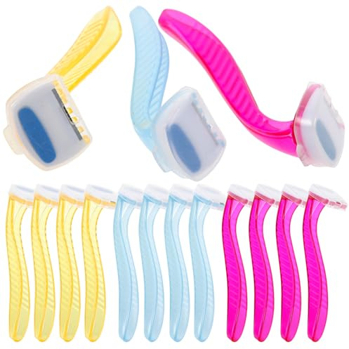 Lurrose Tondeuse à Poils Manuelle pour Femmes 15 Pièces Rouge Jaune Bleu Clair, Rasoir Corporel pour Bikini, Aisselles et Bras, Outil Portable D’épilation pour Usage Quotidien et Voyage