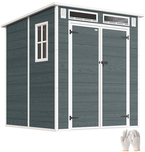 Outsunny Abri de Jardin en Résine Double Porte 3,3 m² Gris Effet Bois