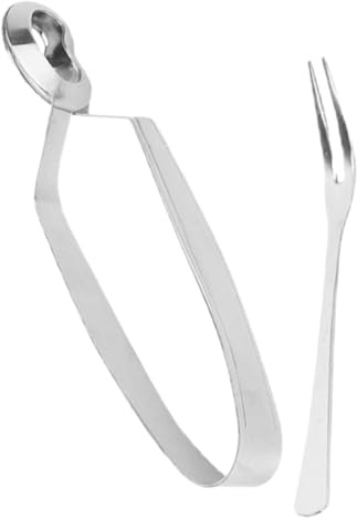 INOOMP Stainless Steel Escargot Eating Tongs and Snail Fork Set, 2pcs Escargot Tong and Fork for French Baked Snails, Kitchen Seafood Serving Tools for Home and Restaurant Use