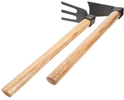 TOYANDONA Kit Outils de Jardinage Houe en Acier et Manche en Bois, Outils Polyvalents pour Désherbage et Culture, Prise Confortable, pour Potager et Jardin