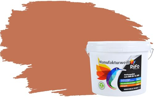 RyFo Colors Bunte Wandfarbe Manufakturweiß Terracotta 3l - weitere Orange Farbtöne und Größen erhältlich, Deckkraft Klasse 1, Nassabrieb Klasse 1