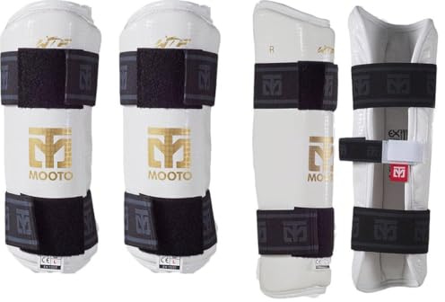MOOTO Korea Taekwondo Extera Protector Forearm & Shin One Set White TKD Martial Arts Protection Gear (L(Forearm+Shin))