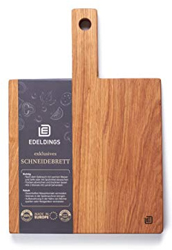 Edeldings skär- och serveringsbräda av högkvalitativ ek, 20 x 20 cm, med 10 cm praktiskt handtag | antibakteriell köksbräda | serveringsbräda, frukostbräda