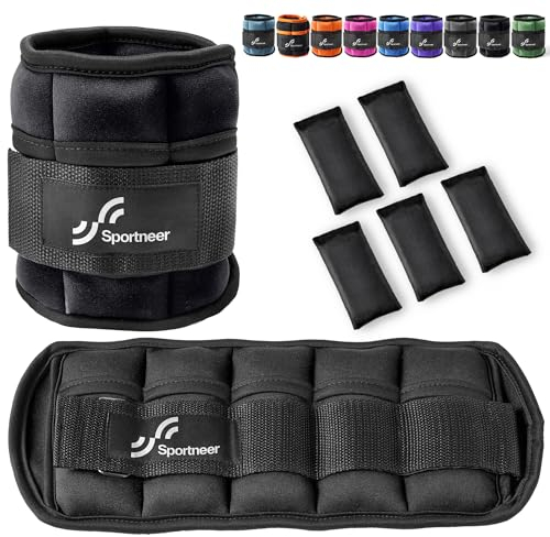 Sportneer Knöchelgewicht, Verstellbares Gewichte-Set am Knöchel, Handgelenkriemen am Handgelenk, 0,45kg-2,3kg (pro Knöchel)/0,9-4,5kg(pro Paar), 2 Packungen, Neopren, Modern