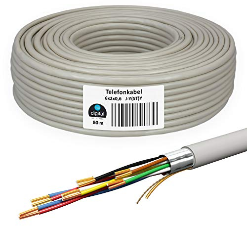 HB-DIGITAL Telefonkabel 50m 6 x 2 x 0,6 J-Y(ST) Y Verlegekabel JYSTY 12 Adern Telefonleitung