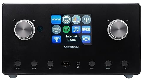 MEDION P85295 2.1 Internetradio mit DAB+ (WLAN, UKW FM, Spotify Connect, Amazon Music, DLNA, USB, LAN, Kopfhöreranschluss, Line in/Out, Weckfunktion Snooze Sleep)