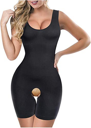 Chumian Women Waist Trainer Body Shaper Tummy Control Full Body Shaper for Scoop Neck Tank Tops Bodysuits Corset (Black, M-L)