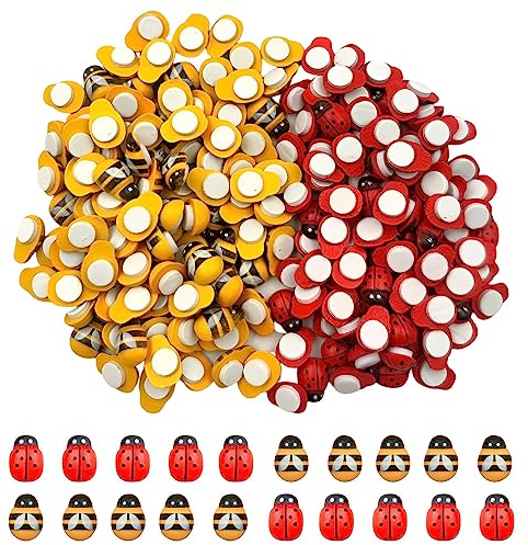 Träbin nyckelpigor set, 200-pack mini platt baksida självhäftande träbin och nyckelpigor utsmyckningar kit för hantverk scrapbooking korttillverkning gör-det-själv ornament fest dekoration av RuiChy