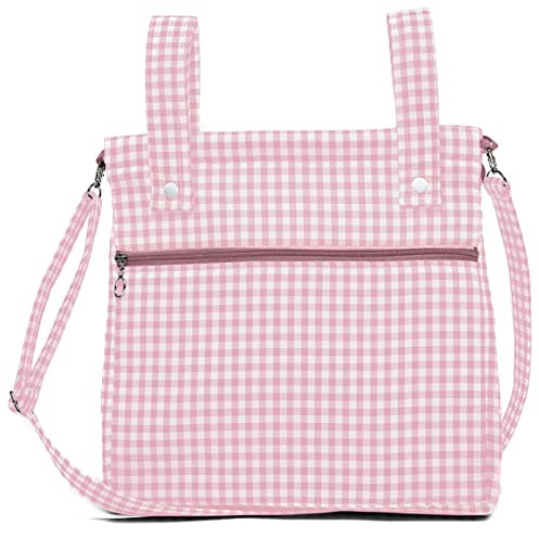 Baumwolle Geruit Einkaufstasche für Kinderwagen - Kinderwagentasche - Kinderwagen Organizer Tasche Brotkasten - Nenel (Rosa)