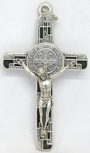GTBITALY 10.674.31 ms - Cruz de San Benito de plata con esmalte mosaico con anillo de 8 cm para exorcista, exorcismo, color negro