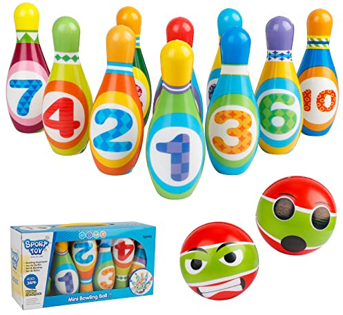 Swetup Educational Bowling Set with 10 Bowling Pins and 2 Balls, Skittles Game for Kids Early Development Indoor & Outdoor Games Set Mini Soft PU Bowling Set for Party Family Games, Age 3-6 Years Old
