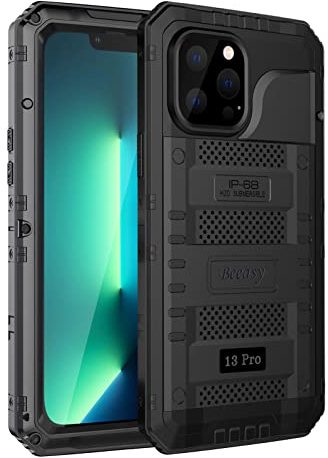 Beeasy für iPhone 13 Pro Wasserdicht Outdoor Hülle (6,1), Stoßfest Panzerhülle Militär 360 Grad Schutzhülle mit Displayschutz, Robust Metall Heavy Duty Handyhülle iPhone 13 Pro Case, Schwarz