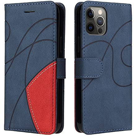 Fatcatparadise Cover per iPhone 12/iPhone 12 PRO (6,1 Pollici), Flip Caso in PU Pelle Case Cover Libro Portafoglio Protettiva Custodia con TPU Antiurto,[Kickstand][Slot per Schede][Magnetica] (Blu)