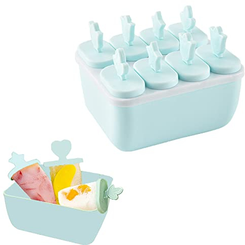 Molde para Helados, Moldes Paletas, Molde Barra Helado, 8 Ranuras Moldes Helados,Reutilizable Molde para Hacer paletas para Hacer Helados,Moldes de Paletas de Helados DIY Para Niño y Adultos (Azul)