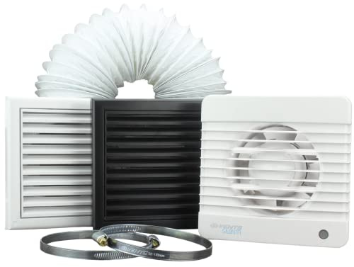 VENTS Silent Timer Delay Bathroom Fan Extractor Kit 100mm Diameter (4 inch) Ceiling or Wall Mounted Shower Toilet Ducting Complete with Ducting and Clips