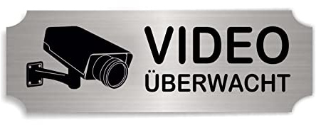 Videoüberwachung Schild - Warnschild Kamera Überwachung - 15 x 5 cm - selbstklebend mit Gravur Hinweisschild videoüberwacht Aluminium-Look