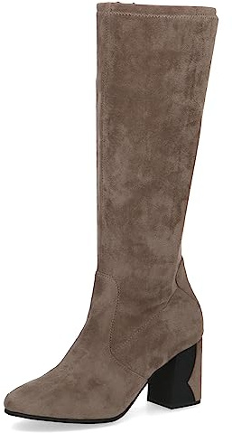 CAPRICE Stivali alti da donna con tacco Memotion al ginocchio tacco a blocco Larghezza G, Marrone (Taupe Stretch), 38 EU