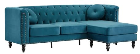 Vente-unique - Ecksofa, wendbar, Velours, Entenblau
