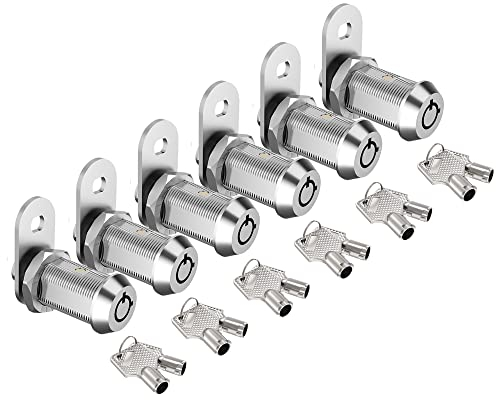 BOZXYE 6 Pack Cabinet Locks with Keys, 1-1/8 Tubular Cam Locks keyed Alike, RV Lock for Storage Door Cabinets Drawer Mail Box Tool Box Lock, Zinc Alloy