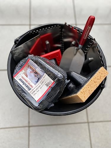Fliesenwaschset, Fliesenleger, Zahnkellenset, Baueimer 16L, Waschbrett Waschset, Handwerkerset mit Knieschützer Contoo CT02