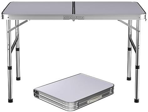 EFAN Campingtisch, zusammenklappbar, höhenverstellbar, zusammenklappbar, aus Aluminium, leicht und tragbar, für Outdoor, Indoor, Strand, Hochzeit, Garten, Party, Grill – 90 x 60 x 37/67 cm