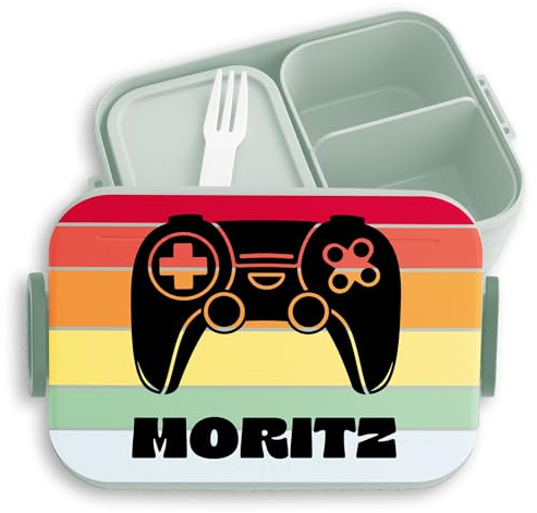 Kinder Bento Box Midi Lunchbox für Mepal Bentobox - Gaming - Controller Gamepad Game - 900 ml - Sage Grün - brotdose gamer zocken kita geschenke nerds zocker brotzeitdose brotzeitbox jungen schule