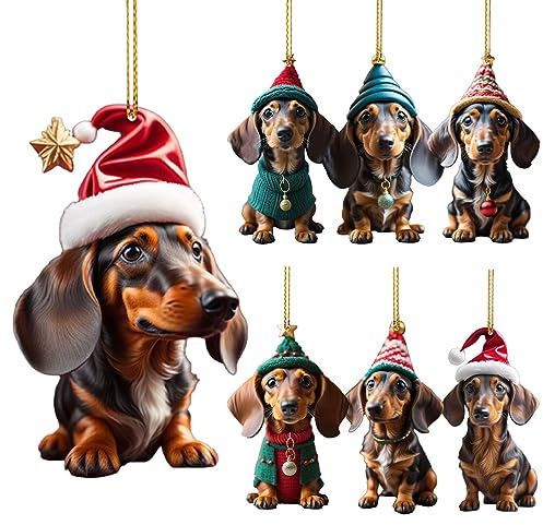 Hundeschmuck Für Den Weihnachtsbaum, 1/7Stück Hundeschmuck Weihnachtsbaum AnhäNger, Weihnachtsbaumschmuck Acryl, Weihnachtsdeko Anhänger, Dackel Niedliche Weihnachten Urlaub AnhäNger Basteln Fürs Auto