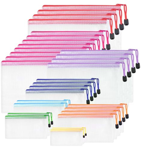 Toptime Dokumententasche, 30 Stück Dokumentenmappe 8 Größen - A4 B4 A5 B5 A6 B6 B8 Bill, Wasserdichte Mesh Zip Beutel, Transparente Reißverschlusstasche für Dokumente, Rechnungen, Kosmetika, Puzzle