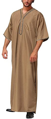 RUMAOZIA Muslimische Kleider Herren Muslim Kaftan Abaya Herren Dubai Robe Mittlerer Osten Ethnisch Kandoura Männer Gebetskleidung Saudi Stil Dishdasha Araber Thobe Islamische Arabische Kleidung