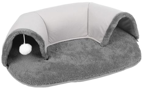 Katzentunnel für Indoor-Katzen - Weiche Warme Peekaboo-Höhle Mit Weißem Plüschball, Donut-Tunnel, Geräumiger Condo Shelter, Interaktiver Spieltunnel