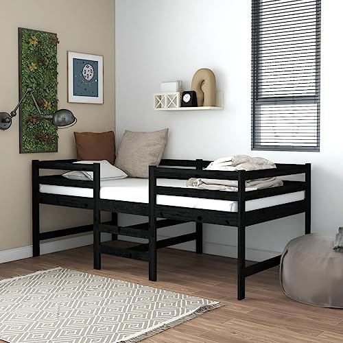 YUHI-HQYD Halbhochbett,Matratzenfundament,Lattenrost,Plattform-Bettgestell,Bed Frame,Die maximale Dicke der Matratze beträgt 10 cm,für Schlafzimmer, Arbeitszimmer,Schwarz Massivholz Kiefer 90x200 cm