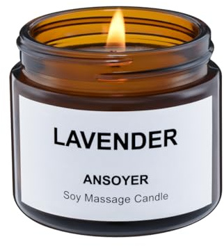 ANSOYER Massagekerze - Basis Soja + Hanfsamenöl - Massageöl Kerze - Home SPA Kerze zur Entspannung - 50g (Zedernholz Sandelholz)