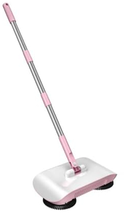 Meoky Spazzatrice a Spinta Manuale per la Pulizia della casa, spazzatrice per tappeti 2 in 1 per lavapavimenti a Doppio Uso a Secco e a Umido per Uso Domestico,Rosa